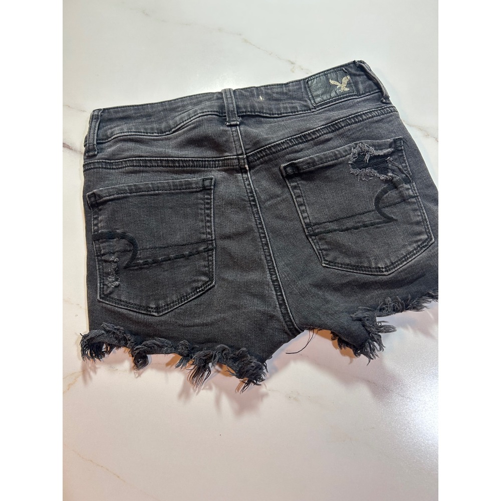 American Eagle Super Stretch Shortie Black Distressed Denim Shorts Womens Size 0
